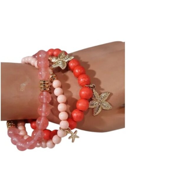 Jewelry - Starfish Trendy Stretch Bracelet Gold Plated Orange Multi NWOT